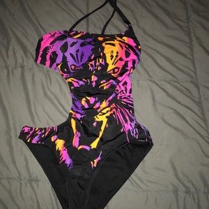 Neon tiger monokini neon purple pink orange tiger